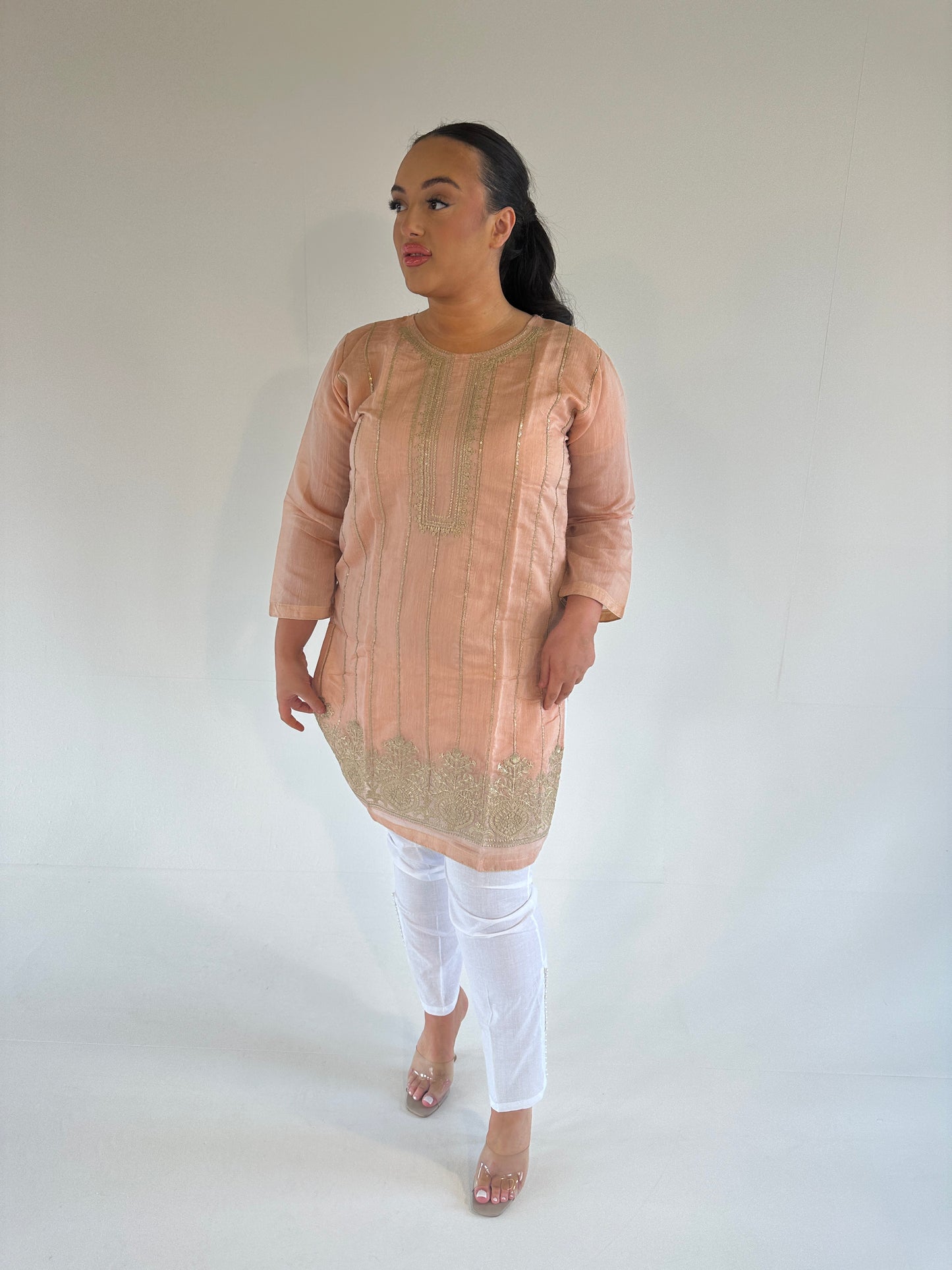 CHERRY peach nude and gold two piece set