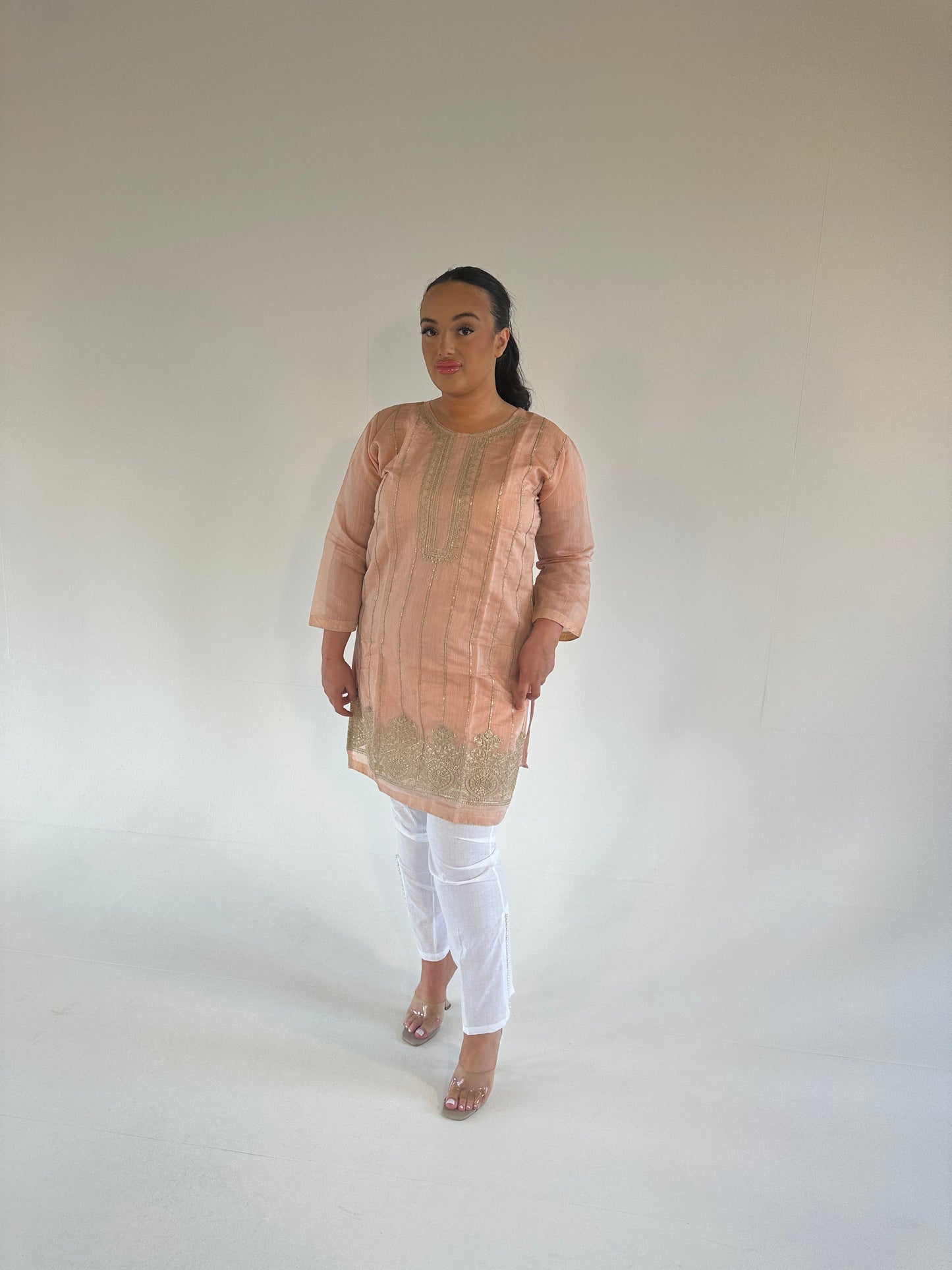 CHERRY peach nude and gold two piece set