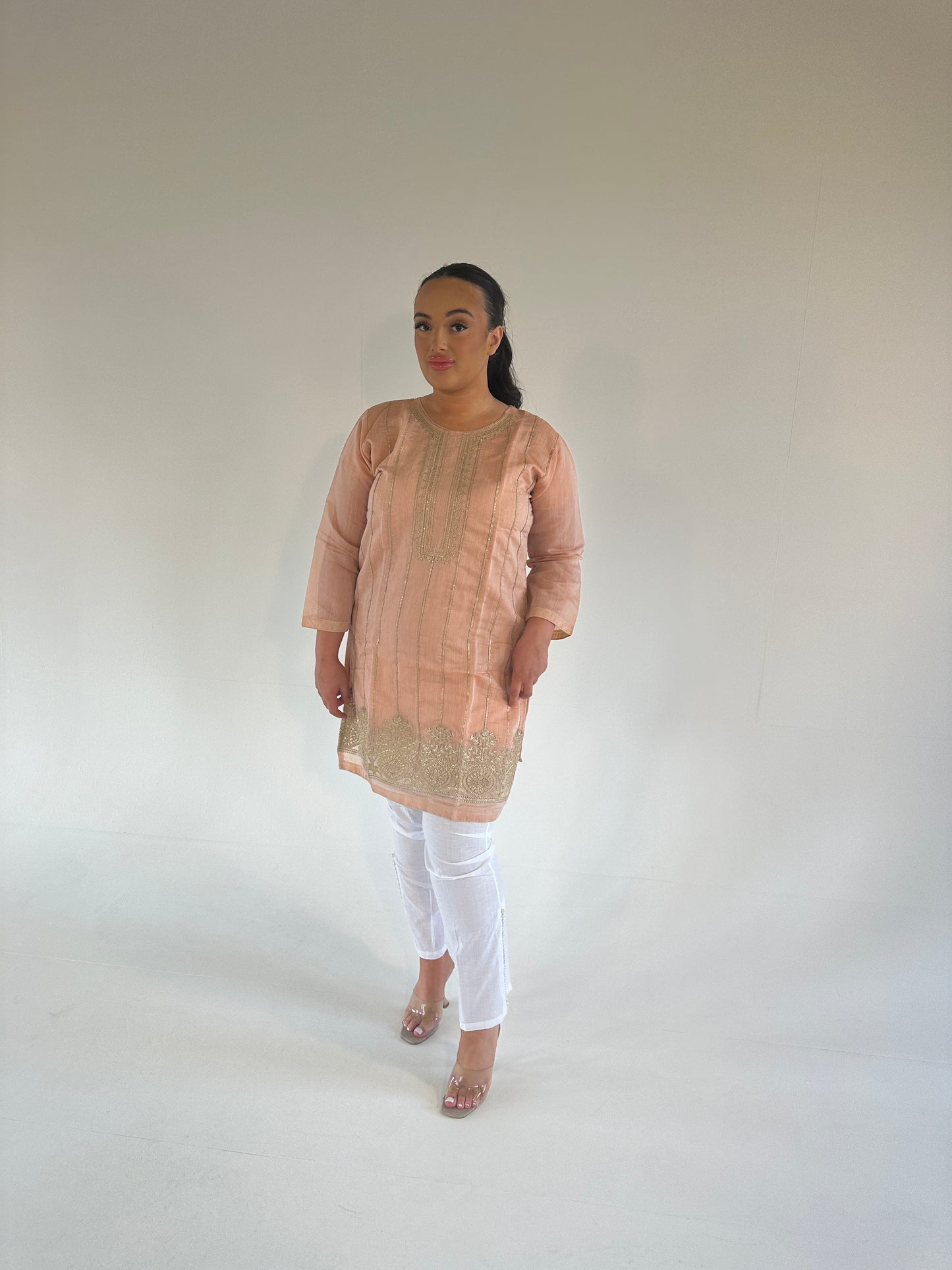 CHERRY peach nude and gold two piece set