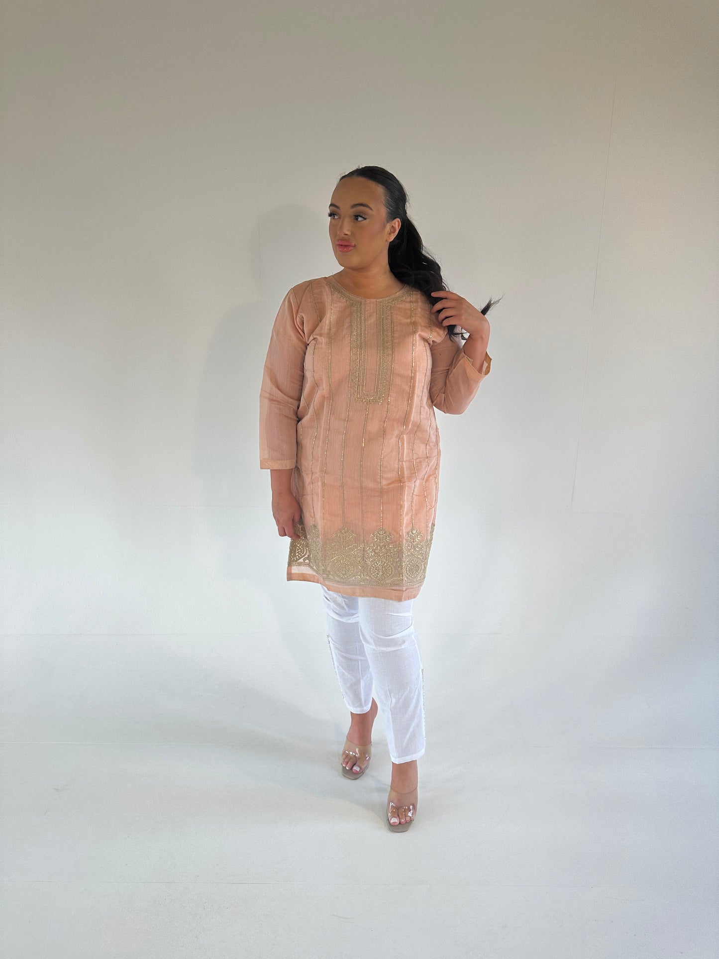CHERRY peach nude and gold two piece set