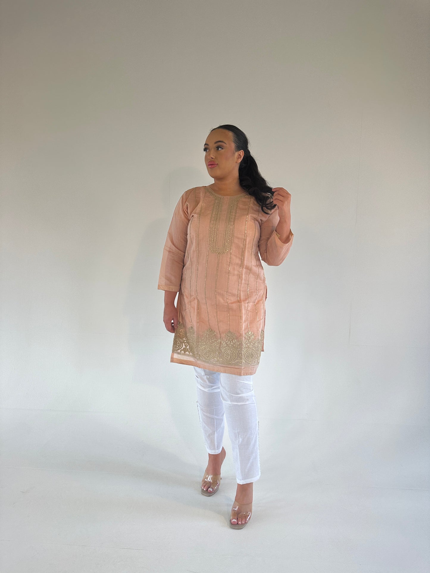CHERRY peach nude and gold two piece set