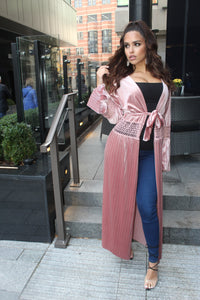 KAYA nude pink velvet maxi jacket style