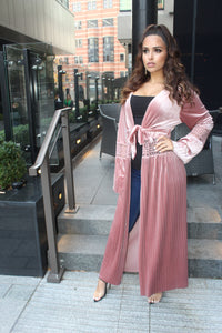 KAYA nude pink velvet maxi jacket style