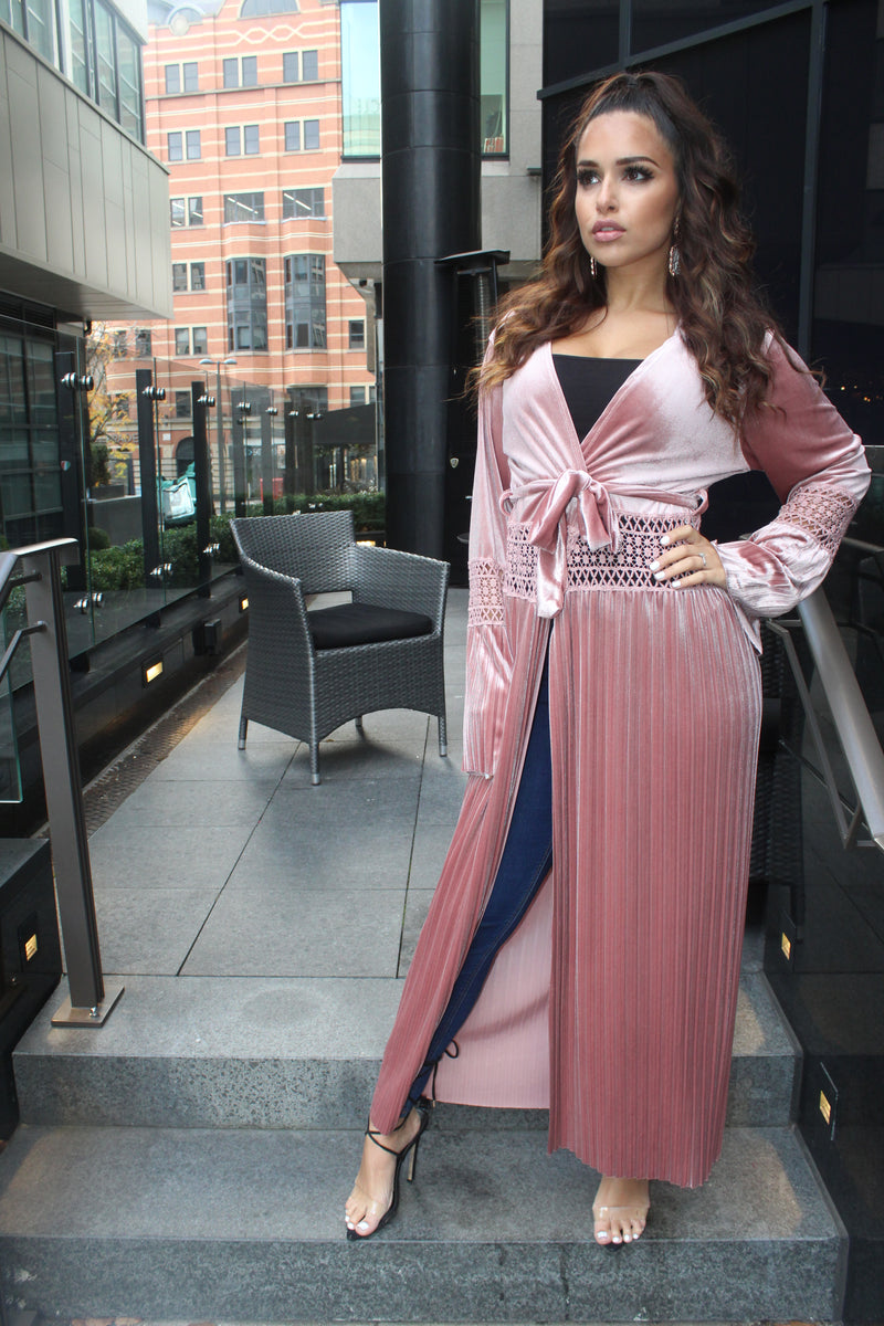 KAYA nude pink velvet maxi jacket style