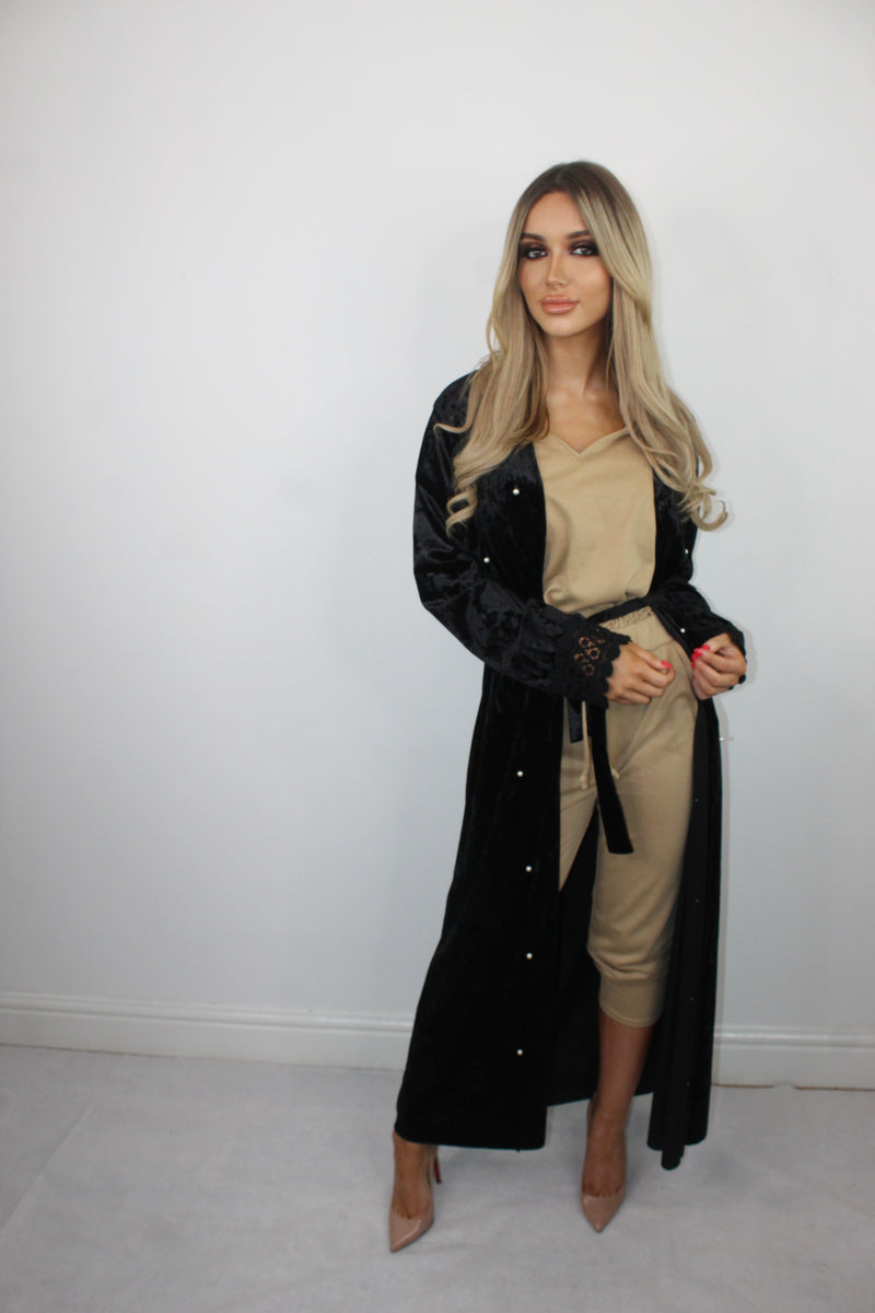 ANAYA black and pearls velvet maxi jacket style