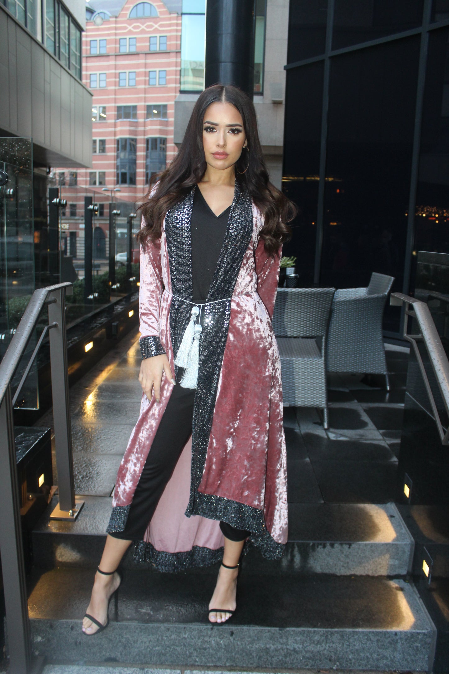 LEYA nude pink maxi velvet jacket style