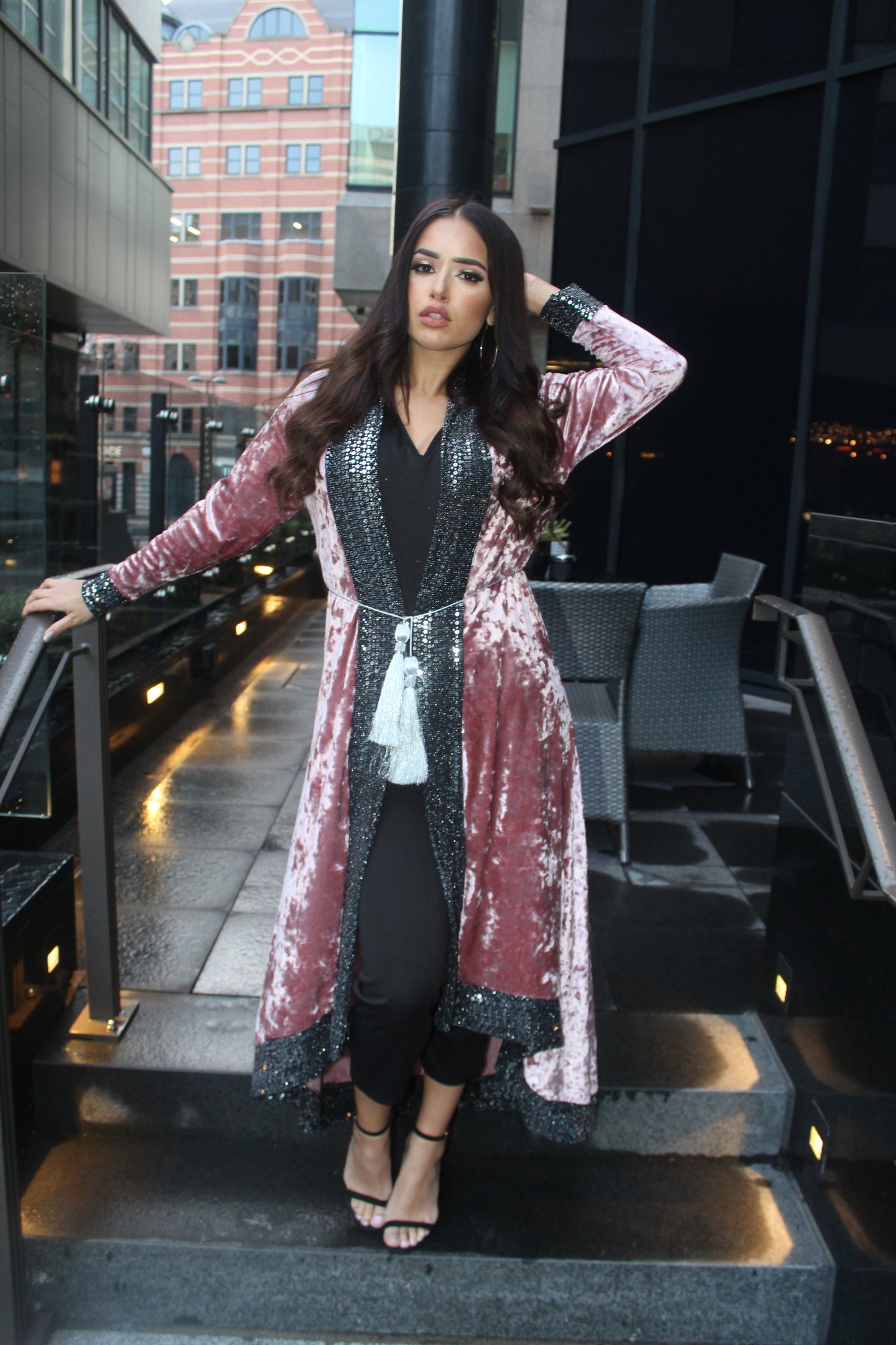 LEYA nude pink maxi velvet jacket style