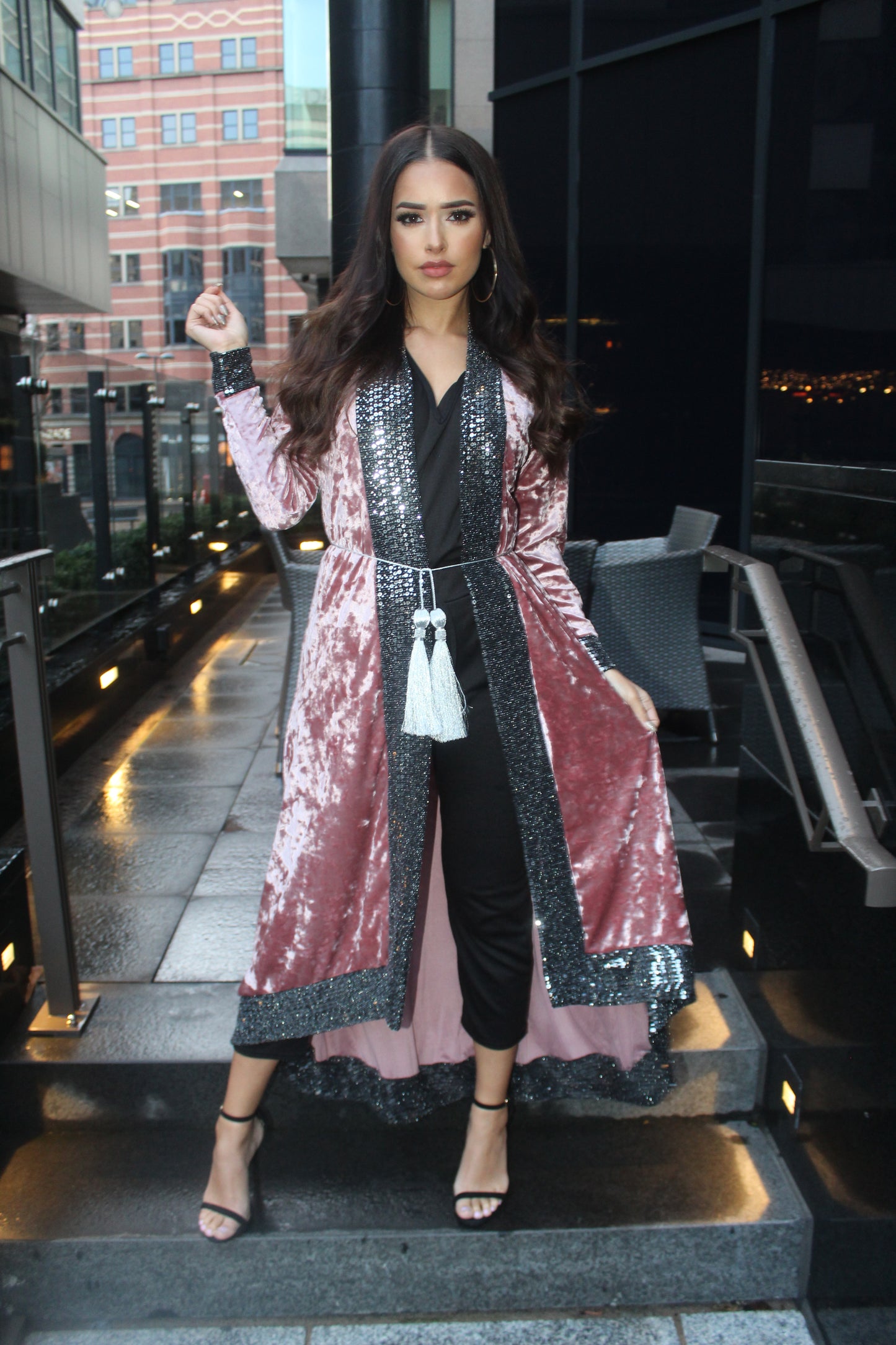 LEYA nude pink maxi velvet jacket style