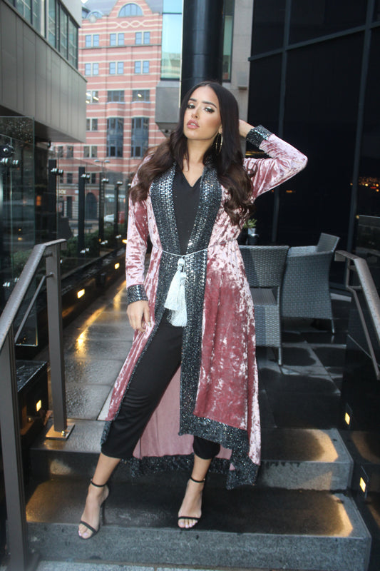 LEYA nude pink maxi velvet jacket style