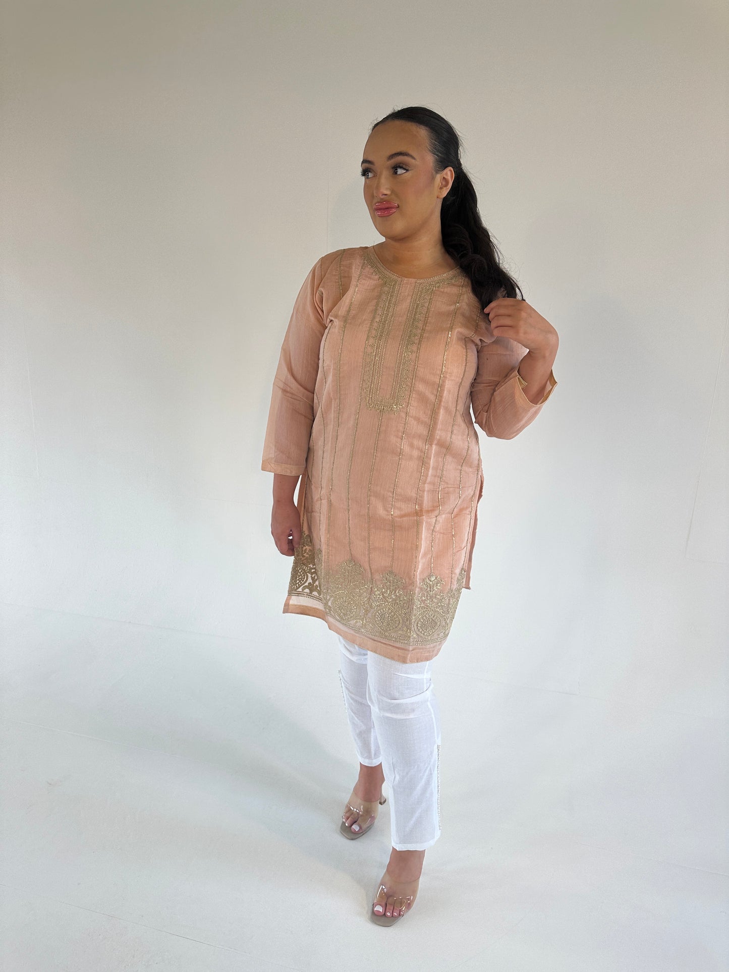 CHERRY peach nude and gold two piece set