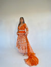 IYZA orange mirror work lengha style