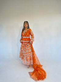 IYZA orange mirror work lengha style