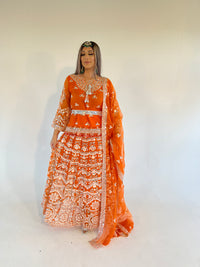 IYZA orange mirror work lengha style