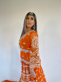 IYZA orange mirror work lengha style