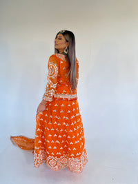 IYZA orange mirror work lengha style